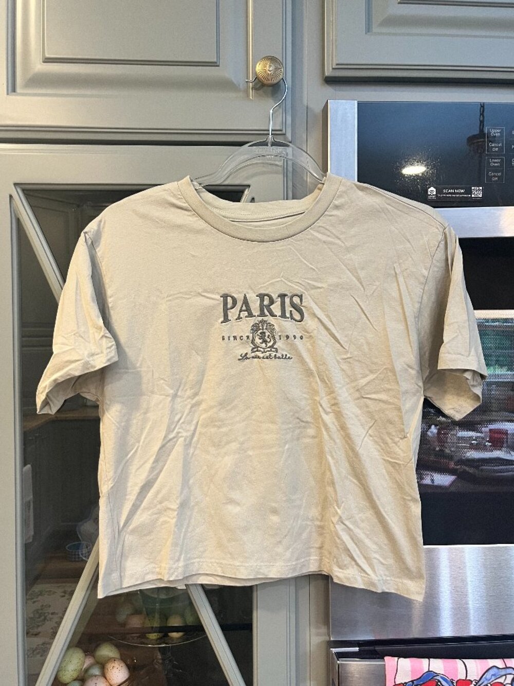 Organic Collective Cotton Tee Small Sage Green Paris Emblem Relaxed Casual